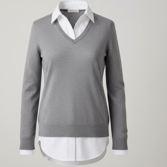 Grey Top Shirt with a white collar size S - Picture 4 of 5